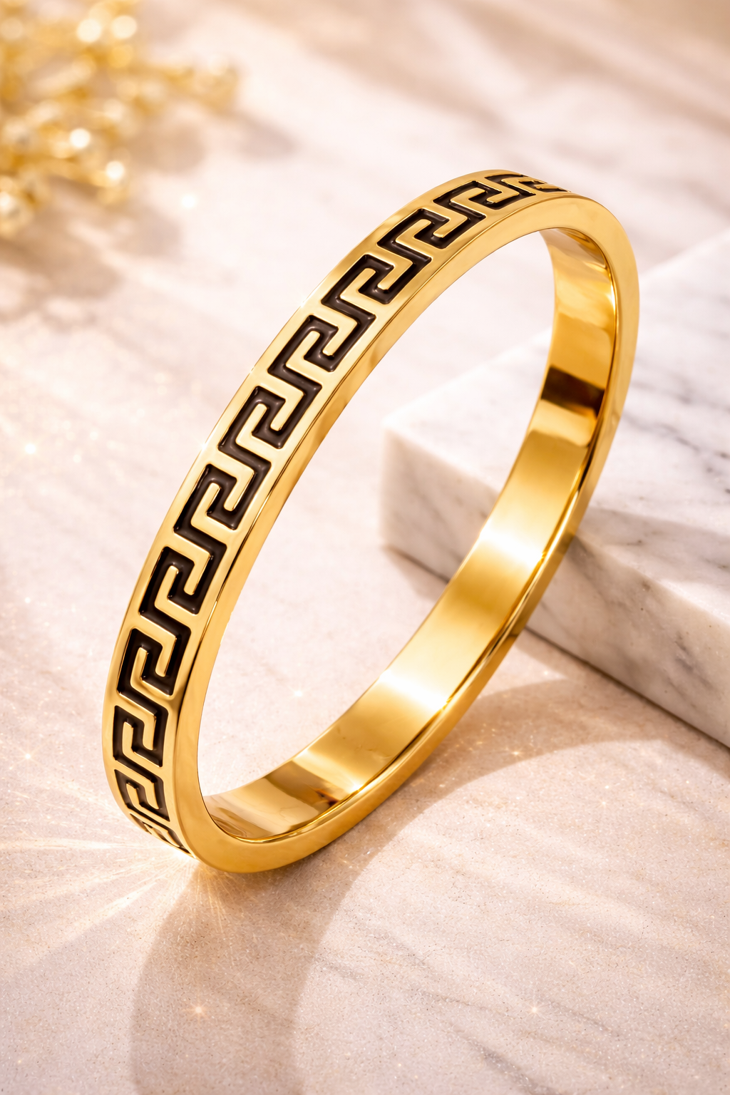 Premium Greek Key Bracelet – Luxury Gold-Tone Stainless Steel Bangle for Unisex