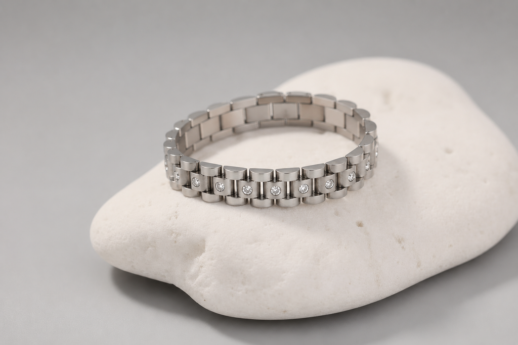 Luxury Gold & Silver Link Bracelet – Crystal Stone Collection