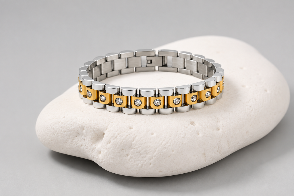 Luxury Gold & Silver Link Bracelet – Crystal Stone Collection