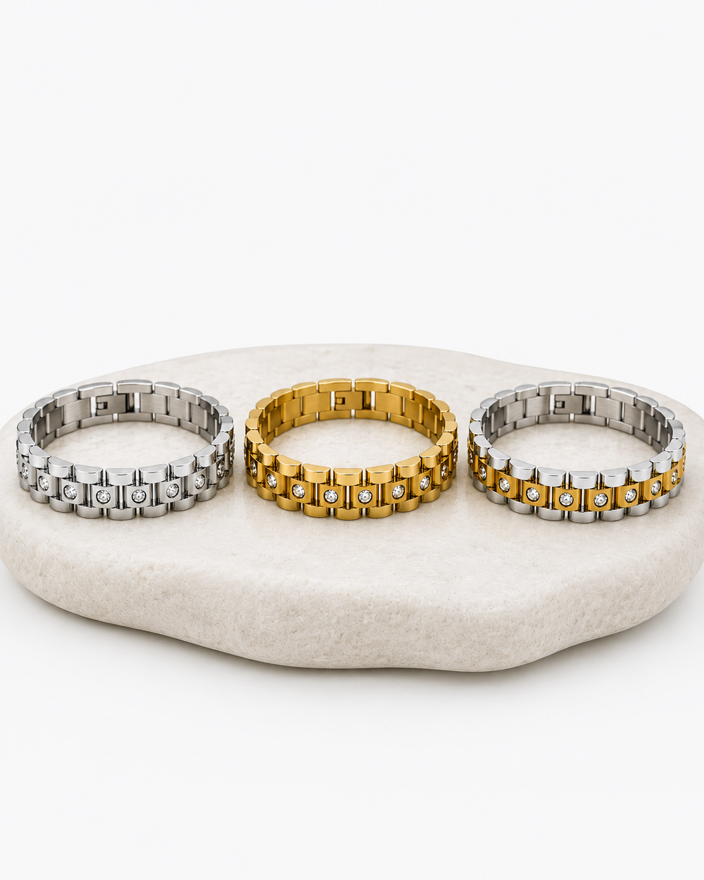 Luxury Gold & Silver Link Bracelet – Crystal Stone Collection