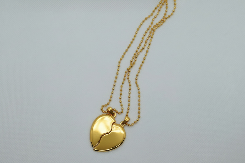 Magnetic Broken Heart Pendant Necklace – Gold, Silver & Black