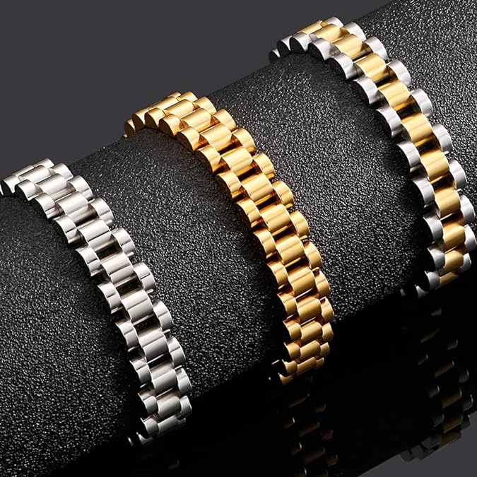 Premium Stainless Steel Bracelet for Men & Women , Gold/Silver/Black/Golden and Silver Hand Chain , bracelet for boys and Girls (Unisex)
