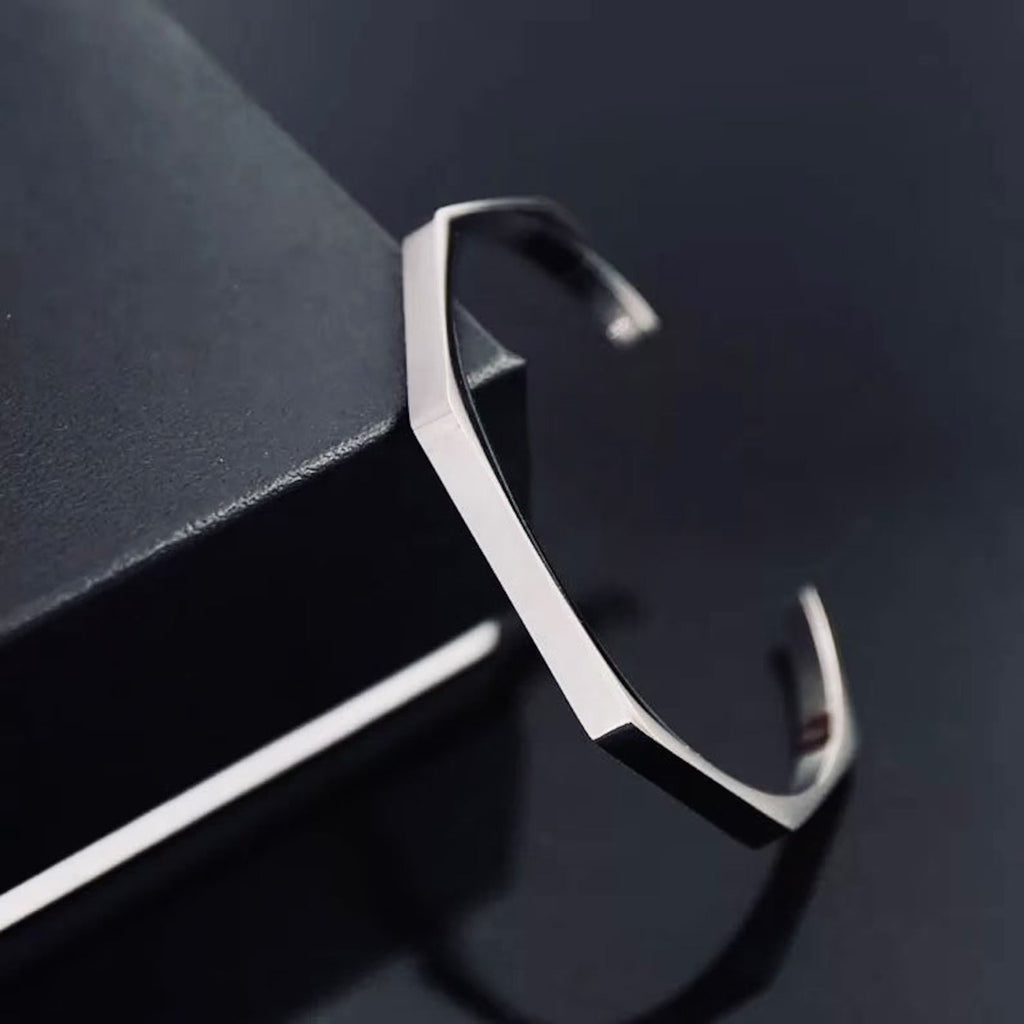 Luxury Hexagon Geometric Stainless Steel Open Cuff Bracelet for Men