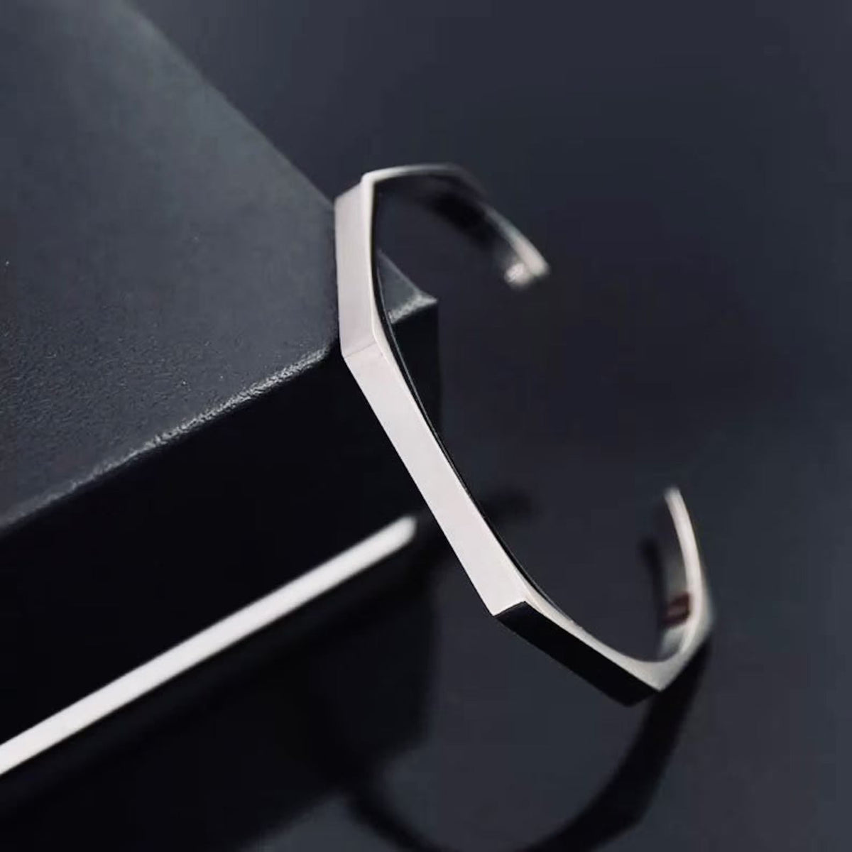 Luxury Hexagon Geometric Stainless Steel Open Cuff Bracelet for Men