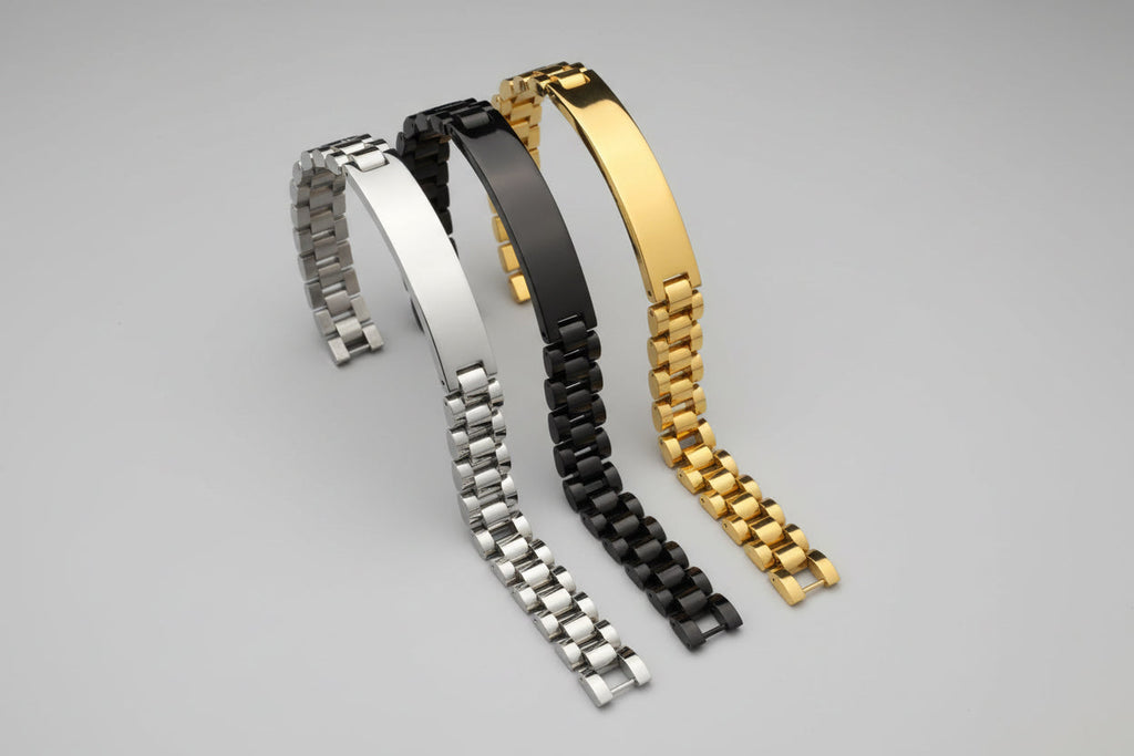 STAINLESS STEEL BRACELETS , Golden\Silver\Black\Golden And Silver , Classic Look Best Quality , Bracelets For Everyone