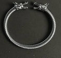 Premium Antique Silver Dragon Bracelet for Men - Stainless Steel Twisted Bangle - Mythic Dragon Head Wristband